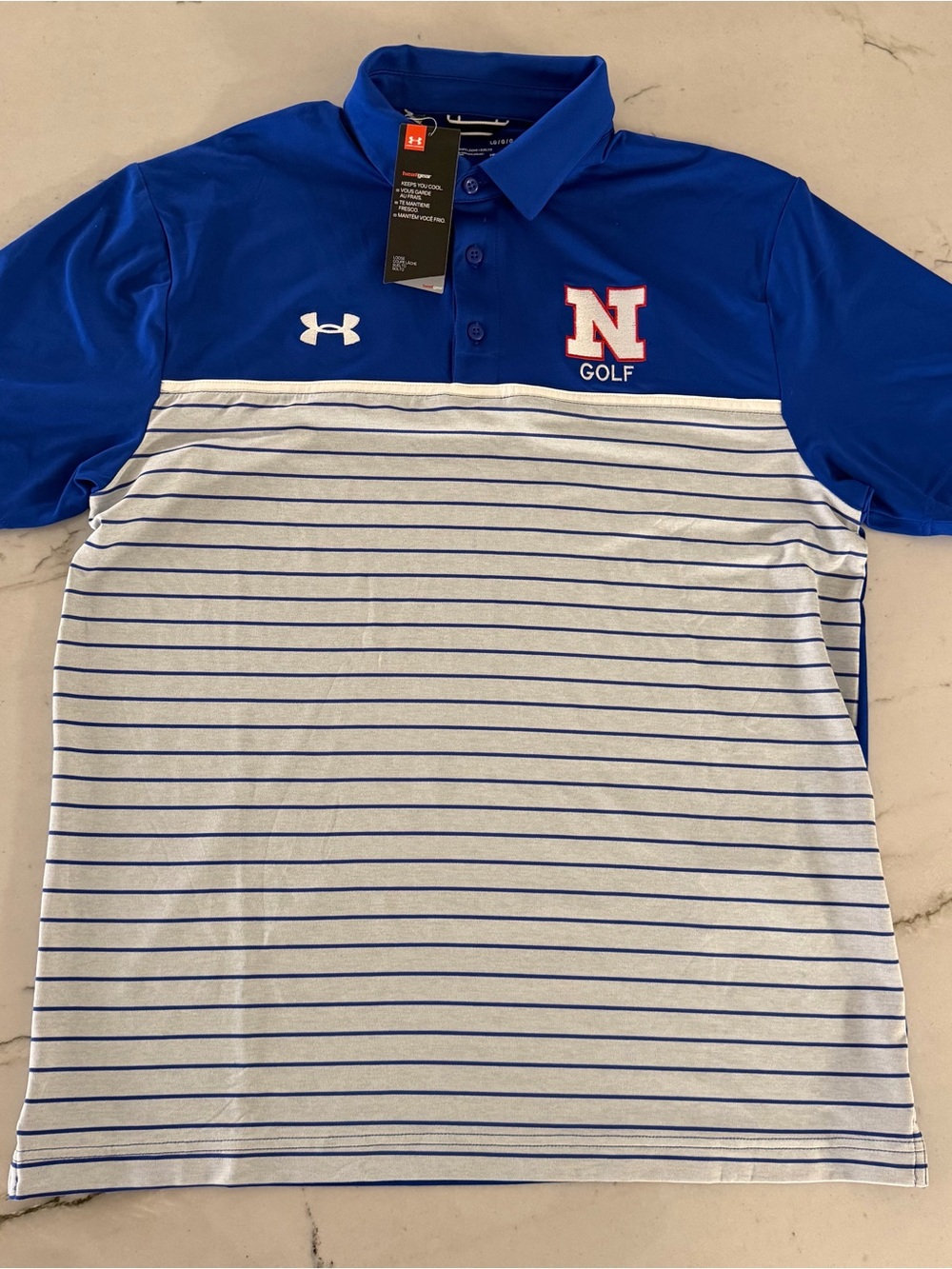 Under Armour Men's Polo Golf Shirt Large Blue/Gray HeatGear N Golf NWT Loose